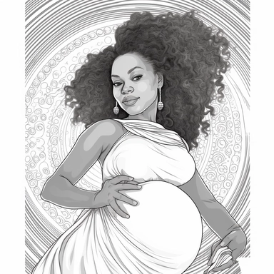 coloring page . Beautiful black woman .pregnant baby bump showing , beautiful, clipart, school background, detailed, happy, glamorous