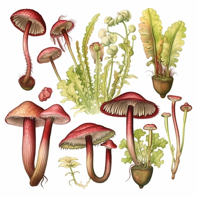 Clipart, vintage, watercolor, Carnivorous plants, botanical illustration, hand drawn, texture