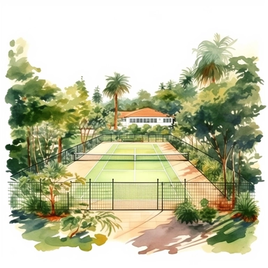 tennis court, watercolor, clipart, white background
