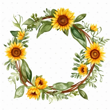 Cartoon, clipart, a laurel wreath, with sunflowers in the wreath
