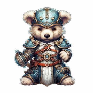 Adorable cute fantasy Teddy bear dressed like a Dragoon, nursery art, clipart image, lineart image, white background, very detailed, 8k