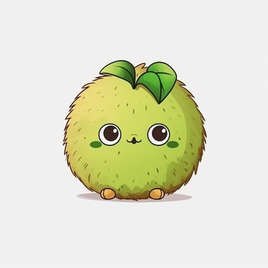 cute clipart of kiwi, rounded, white background, kawaii anime style, pastel color blending, funny,