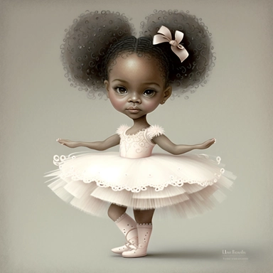 Happy Black Girl ballet dancer ,Cheerfull black girl clipart, Funny black girl , Humorous african american girl child png, Sweet clipart, A smiling Face ,Full body with legs , white lace dress , ribbions in hair , ballet daner pink tutu , on pointe , Highly detailed close-up portrait , standing , Nicoletta Ceccoli, Mark Ryden, lostfish, Earl Nor, global lighting, divine rays, detailed and intricate surroundings, sf, intricate artwork masterpiece, ominous, matte painting movie poster, blue ratio,