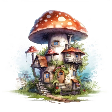 beautiful cute and happy fantasy fairy house in nature clipart