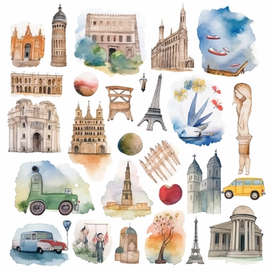 watercolor travel guide clipart on white background