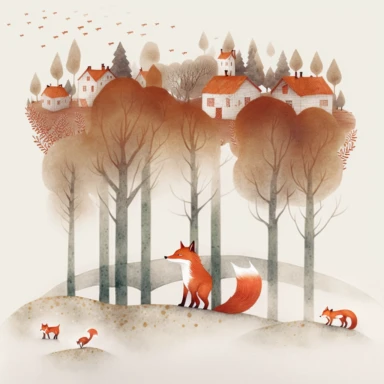 in the style of Ryo Takemasa, xuan loc xuan, Lisa Audit, Anastasia Suvorova, Jon Klassen, greg tocchini, the maze of red foxes, magical, fantasy, mysterious, tranquil and serene, white background, cute, white background, cozy, vector, clipart, elaborate, ultra-detailed, best quality illustration, well composed, vibrant colors, high definition, UHD
