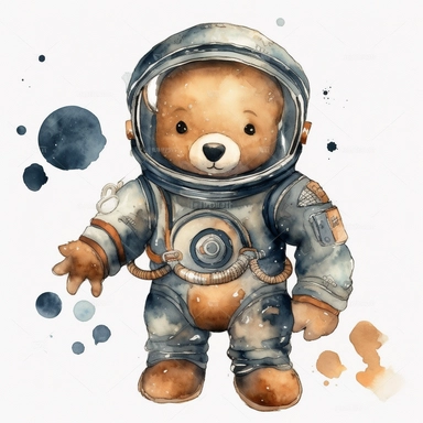 watercolor astronaut Teddy bear clipart