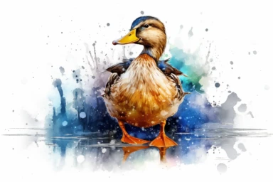 realistic watercolor mallard duck in water clipart,hd,isolated on white background, spaced out