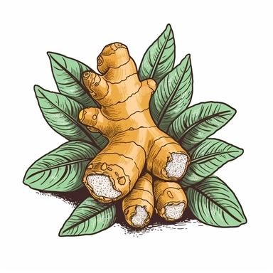 ginger herb, vector illustration, thick line art, cross hatch shading, white background, cartoon like clipart