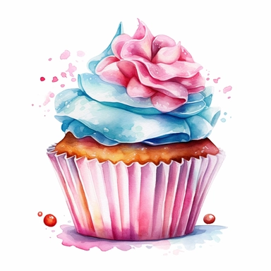 Cute beautiful watercolor cupcake clipart, white background