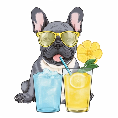 French Bulldog Clipart with Sunglasses Drinking Lemonade PNG Sublimation Shirt