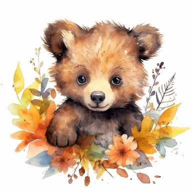 clipart, watercolor woodlands bear cub