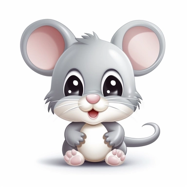 clipart, cute kawaii gray and white mouse isolated on a white background, cartoon style, chibi style, vector, 3D, no shadows