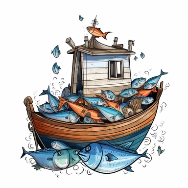 hand drawn white background clip art fish boat water