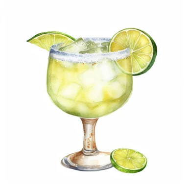 hand drawn margarita in a jumbo glass, very detailed and realistic, watercolor, white background with margins, clipart style