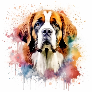 Saint Bernard - St. Bernard - Cute Fantasy Puppy Dog Pet Portrait Magic Canine Breed Digital Illustration Watercolor Clipart Sublimation PNG