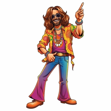 Groovy hippie 70s , Funny cartoon Fan Pop clipart white background