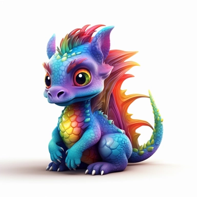 a small colorful dragon, in the style of digital airbrushing, detailed character expressions, Cute Rainbow Dragon Clipart, 4k white background
