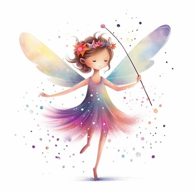 clipart showcasing cute hand-drawn illustration of whimsical fairy with just two legs & perfect hands with delicate wings, magical wands, and joyful pose with a white background in a magical and enchanting style, lovely, whimsical, 3D vector art, cute and quirky, fantasy art, watercolor effect, bokeh, Adobe Illustrator, hand-drawn, digital painting, low-poly, low-lighting, bird's-eye view, isometric style, retro aesthetic, character-focused, 4K resolution, photorealistic rendering, character-foc