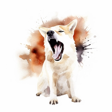 Watercolor dog barking clipart, white isolated background, space out, hd