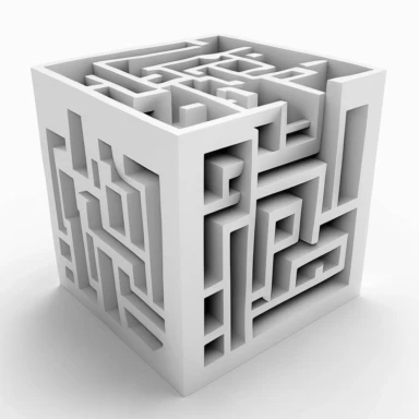 a 3d maze transposed on a white background for clipart