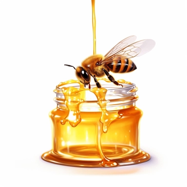 honey bee eating from beauty jar with honey realistic clipart on white backround