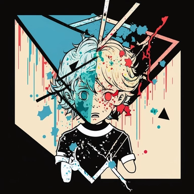 kawaii but creepy marionette being manipulated and face shattered into a prism, borderline personality disorder, identity crisis, mental slavery and prison multiple personalities and emotions Japanese manga style clipart
