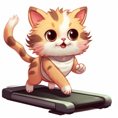 clipart of a cute kitten wearing gym cloths running on a treadmill