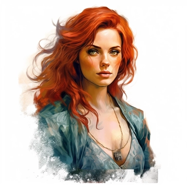 beautiful stunning pretty young woman as Triss from The witcher character, paint art style, clipart, white background, superrealistic, one of a kind