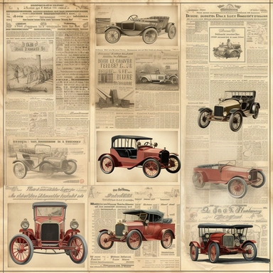 vintage style automobile newspaper illustrations clipart set, detailed 4k, clipart style, background white