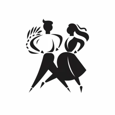 minimalistic clipart logo, man and women dancing, serbian folklore, black and white