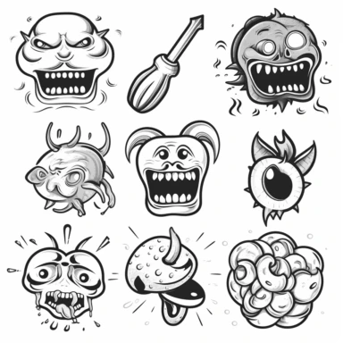 a set of black line clipart inspired by zombie wars and eat the rich and income inequality and class warfare and evil muppets and retro rubber hose style animation