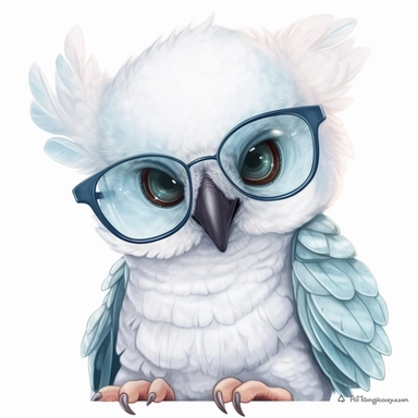 kawaii adorable baby cockatoo wearing cute glasses, nursery art, clipart image, line art image, white background, inspired by yoshitaka amano art, very detailed, 8k