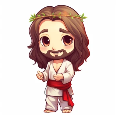 clip art, cute chibi Jesus, Christmas, isolated on white background