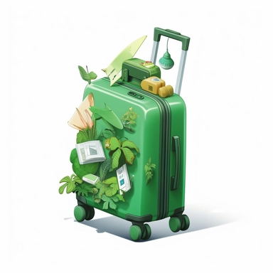 green traveling luggage isolated clipart vector 3d model, white background, in the style of zhang kechun, alessandro gottardo, smartphone on top of lugguage, eye-catching tags, tokujin yoshioka