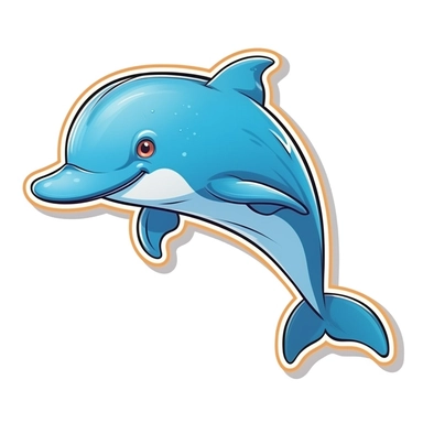 Cute Cartoon Dolphin Sticker, water, illustration, funny, clipart, simple, high quality