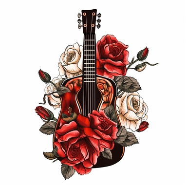 guitar with roses sublimation clipart, vector, illustration, 2d, flat colors, isolated background