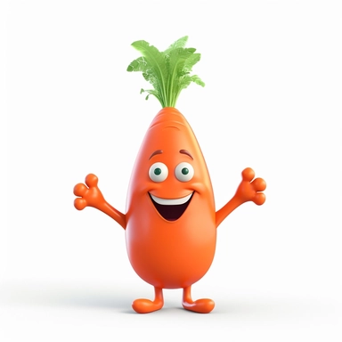 Create a cute cartoon carrot, realistic shape with happy Face, friendly and approachable appearance, vibrant colors, no caption, zoom in, no text, no shading, clip art, white background, isolated image, 300 dpi