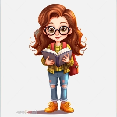 cute girl, clipart, student, school, reading clipart, standing, separated