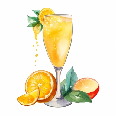 Mimosa: A classic brunch cocktail made with champagne and orange juice.watercolor, clipart