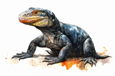 Watercolor, Asian Water Monitor Reptile, clipart, hd, on a white background, spaced out