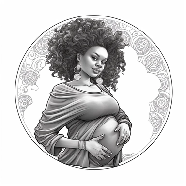 coloring page . Beautiful black woman .pregnant baby bump showing , beautiful, clipart, school background, detailed, happy, glamorous