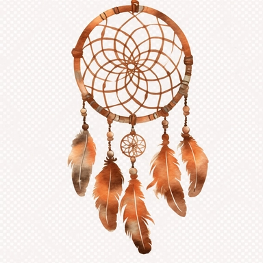 simple brown dream catcher, watercolor style, clipart, no background, transparent background