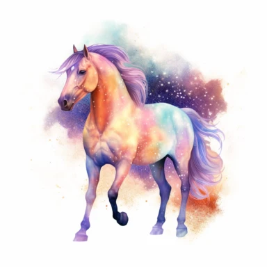 Watercolour Magic Mystical realistic horse clipart horse, stars, planets, dreamu clipart,trippy, white background--v 5.1