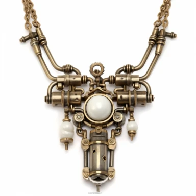 necklace with metal plumbing munsen clip and pearls