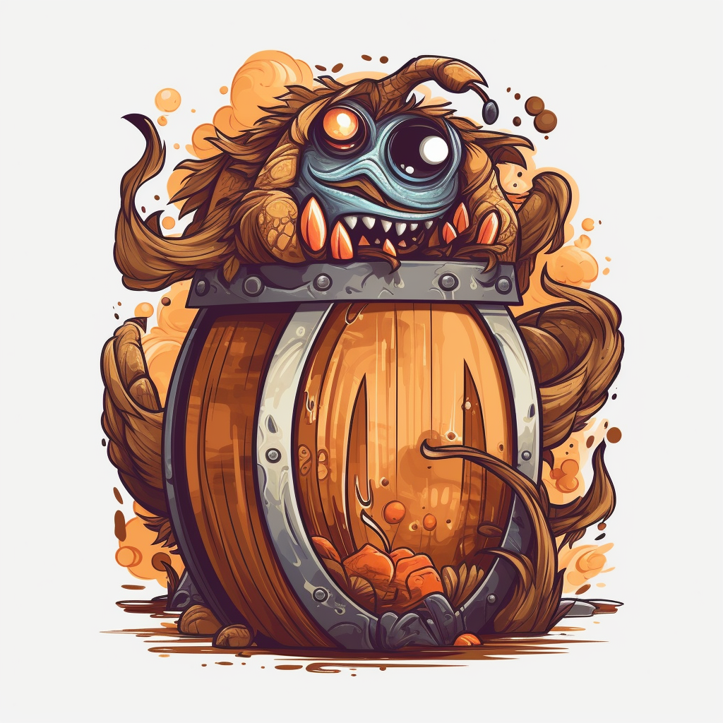 vector art, logo design, beer keg monster drawing, beer keg monster