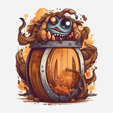 vector art, logo design, beer keg monster drawing, beer keg monster clipart, transparent background, 4k quality, flawless drawing , Alebrije, abstract, Illustrators, by Sabbas Apterus, bar culture, amazing pub scene, beer keg animation