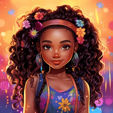 imagine adorable beautiful young black girl clipart, brown braids, lisa frank kawaii style with dreamy happy brown eyes, multiple poses ar 8:10 v5.1