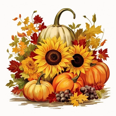 clipart of harvest festivals, autumn colors on a white background, clipart, vintage style--q2--s1000