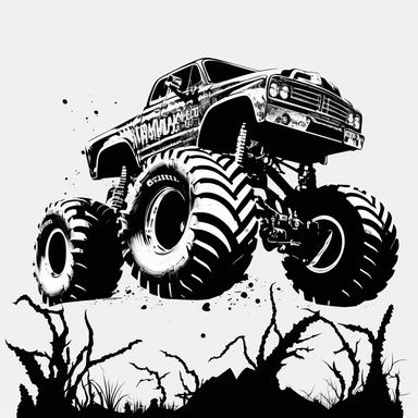 Big Foot Monster monster truck 4x4 crushing cars black and white clipart